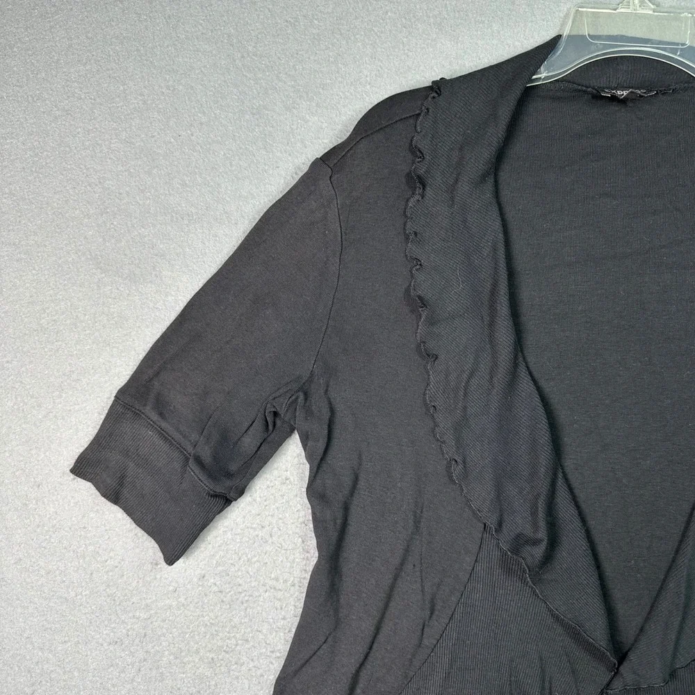 Express Black Ribbed‎ Lettuce Edge Open Front Cardigan Shawl Collar L Whimsigoth